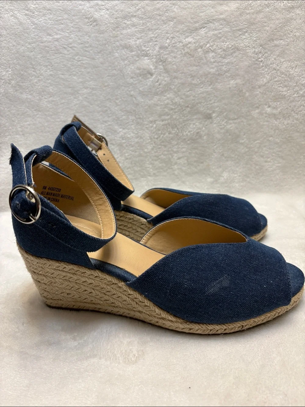 C Comfort Denim Blue Women’s Ankle-Strap Espadrille Wedges Sz: 9M